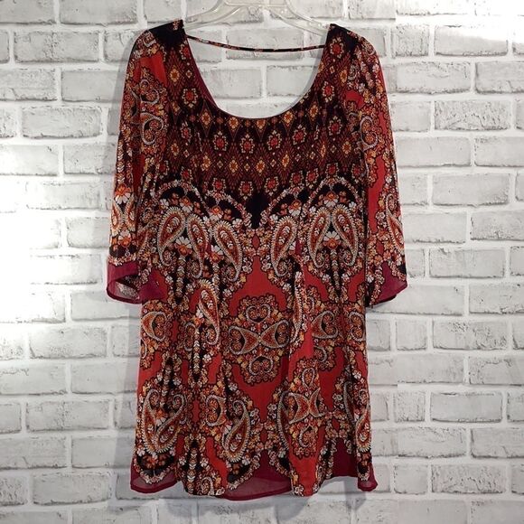 As U Wish Boho Mini Dress Red Print Paisley Print - Picture 2 of 8